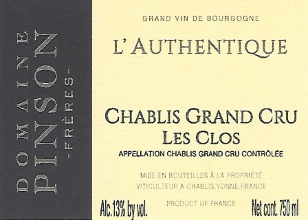 Domaine Pinson Chablis Grand Cru Les Clos ''Cuvée Authentique'' - Image 2
